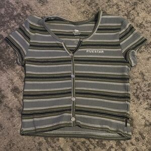 5 star green striped baby tee from Tilly’s